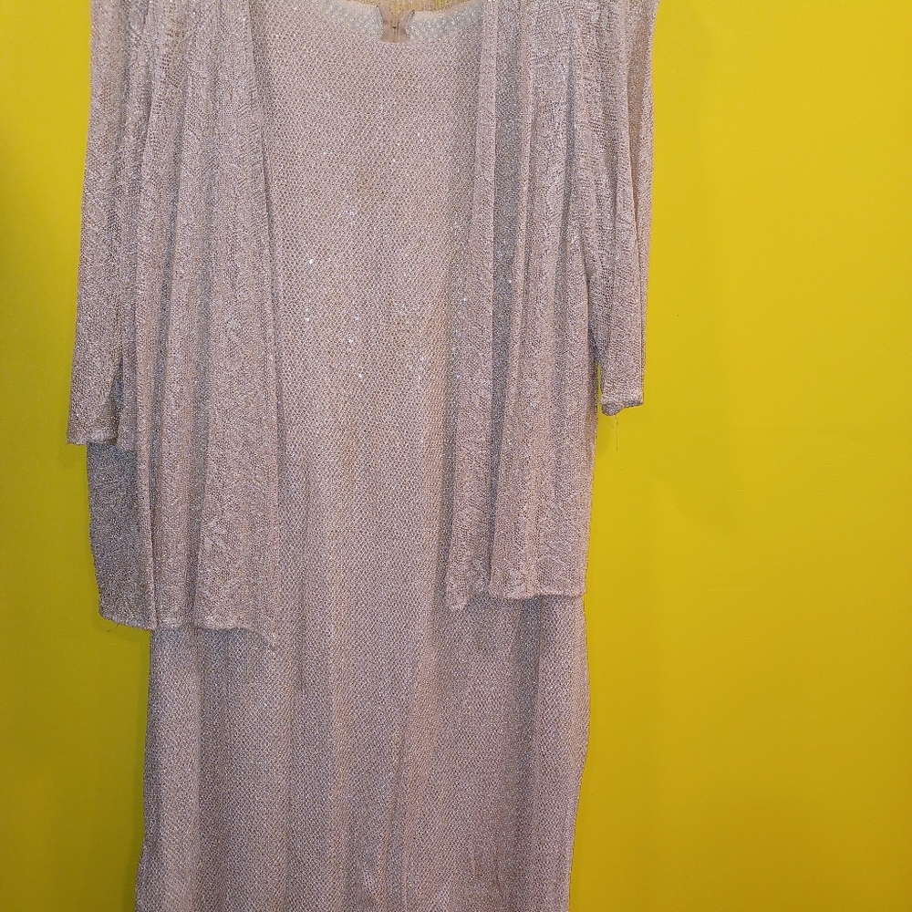 Glittery goldish sleeveless dress with jacket